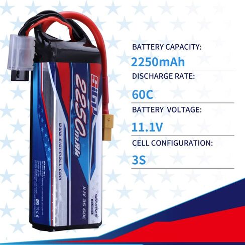 SIGP 3S 11.1V Lipo Battery 2250mAh 60C Soft Pack with XT60 Plug for RC Airplane Quadcopter Helicopter Drone FPV Racing Hobby in Kuwait