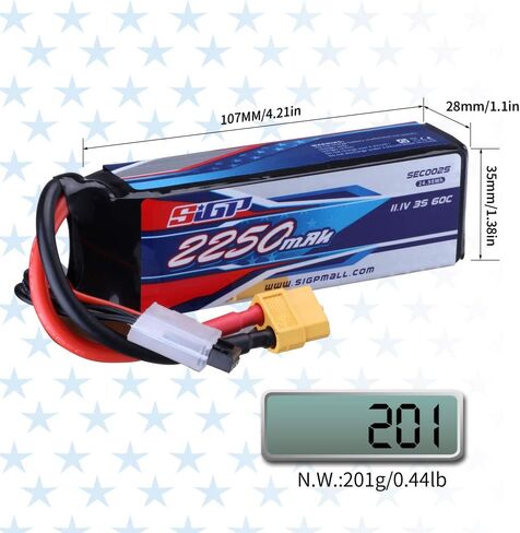 SIGP 3S 11.1V Lipo Battery 2250mAh 60C Soft Pack with XT60 Plug for RC Airplane Quadcopter Helicopter Drone FPV Racing Hobby in Kuwait