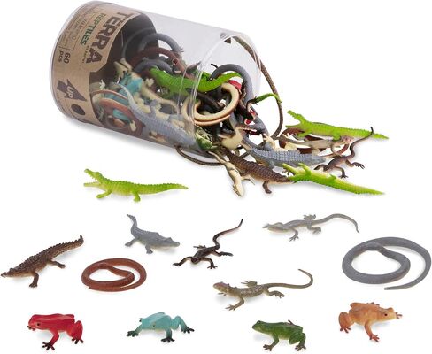 Terra by Battat – 60 Pcs Lizards Animal Tube – Realistic Plastic Animal Toys – Reptile & Amphibian Figurines – Frog, Alligator, Snake & More for Kids and Toddlers 3+ in Saudi Arabia