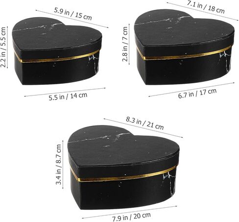NUOBESTY Storage Cases 3pcs Heart Shaped Boxes Gift Arrangement Boxes Flower Box for Luxury Flower Festival Holiday New Year Favors Black Candy Packing Boxes in Saudi Arabia