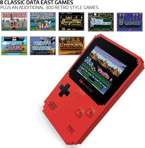 وحدة التحكم في الألعاب المحمولة My Arcade Pixel Player: 300 لعبة ذات طراز قديم بالإضافة إلى 8 بيانات شرقية، تعمل بالبطارية أو Micro USB، شاشة ملونة، مقبس مخرج AV للتلفزيون، مكبر الصوت، التحكم في مستوى الصوت، مقبس سماعة الرأس in Kuwait