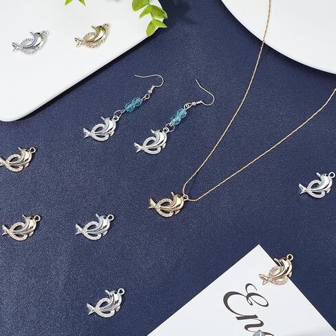 arricraft 32 Pcs 2 Colors Dolphin with Heart Pendants, Alloy Rhinestone Ocean Fish Charm Pendants for Earring Necklace Keychain Jewelry Craft Makings in Saudi Arabia