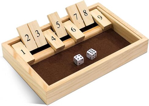 WE Games Shut the Box Game Wooden – 9 Number Flip Tiles with Dark Stained Wooden Box, Board Game for Game Night, Math Games, Clackers, Family Games, Adult Dice Games, Board Games for Adults, 11 inches in Saudi Arabia