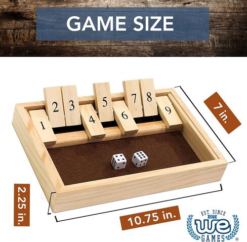 WE Games Shut the Box Game Wooden – 9 Number Flip Tiles with Dark Stained Wooden Box, Board Game for Game Night, Math Games, Clackers, Family Games, Adult Dice Games, Board Games for Adults, 11 inches in Saudi Arabia
