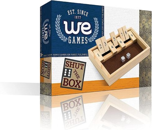 WE Games Shut the Box Game Wooden – 9 Number Flip Tiles with Dark Stained Wooden Box, Board Game for Game Night, Math Games, Clackers, Family Games, Adult Dice Games, Board Games for Adults, 11 inches in Saudi Arabia