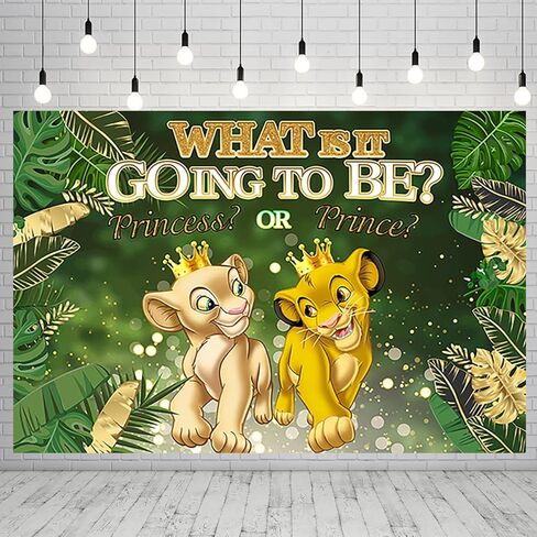 خلفية الأسد الملك للكشف عن الجنس لوازم الحفلات صبي أو فتاة لافتة لديكورات الحفلات أوراق خضراء استحمام الطفل خلفية الصورة 59x38in in Kuwait