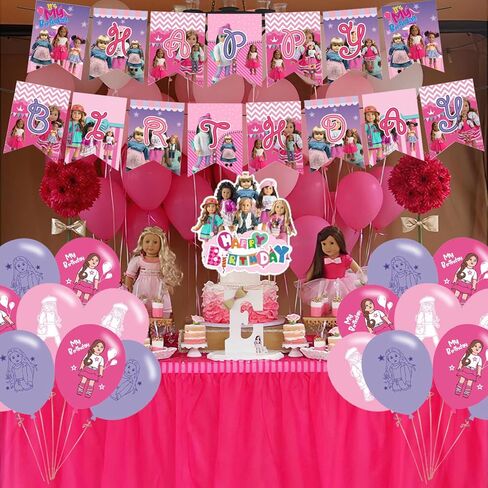 American Doll Birthday Supplies, American Doll Birthday Party Decorations, American Doll Theme Birthday Party Decorations Includes Cake Topper,Ballons,Banner in Saudi Arabia