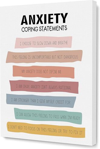 Framed Canvas Wall Art, Anxiety Coping Statement, 12 x 15 inches Positive Psychology Affirmation Calming Techniques for Counselor Psychologist Office Decor - Wallart-011 in Kuwait