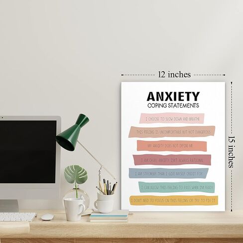 Framed Canvas Wall Art, Anxiety Coping Statement, 12 x 15 inches Positive Psychology Affirmation Calming Techniques for Counselor Psychologist Office Decor - Wallart-011 in Kuwait