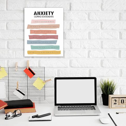 Framed Canvas Wall Art, Anxiety Coping Statement, 12 x 15 inches Positive Psychology Affirmation Calming Techniques for Counselor Psychologist Office Decor - Wallart-011 in Kuwait