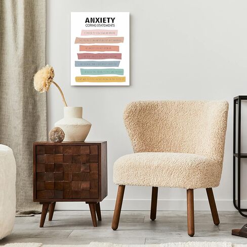 Framed Canvas Wall Art, Anxiety Coping Statement, 12 x 15 inches Positive Psychology Affirmation Calming Techniques for Counselor Psychologist Office Decor - Wallart-011 in Kuwait
