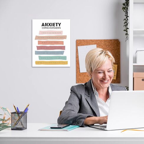 Framed Canvas Wall Art, Anxiety Coping Statement, 12 x 15 inches Positive Psychology Affirmation Calming Techniques for Counselor Psychologist Office Decor - Wallart-011 in Kuwait