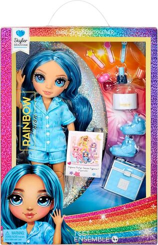 Rainbow High Jr High PJ Party-Skyler (Blue) 9" Posable Doll with Soft Onesie, Slippers, Play Accessories, Kids Toy Ages 4-12 Years in Saudi Arabia