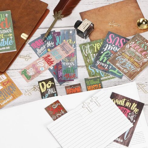 72Pcs Christian Gifts Bulk 24 Bible Verse Bookmark 24 Inspirational Notepads Mini Motivational Notebook 24 Cross Page Clips Scripture Book Marks Bible Journal for School Office Travel Church Supplies in Kuwait