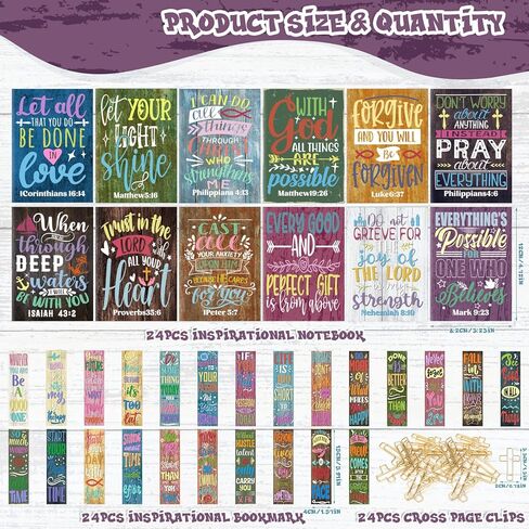 72Pcs Christian Gifts Bulk 24 Bible Verse Bookmark 24 Inspirational Notepads Mini Motivational Notebook 24 Cross Page Clips Scripture Book Marks Bible Journal for School Office Travel Church Supplies in Kuwait