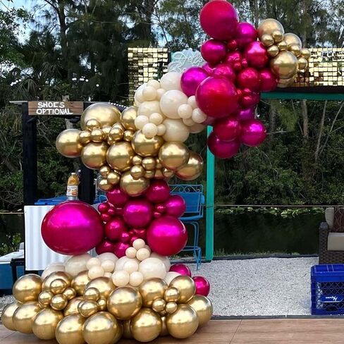 اوينييرو مجموعة قوس اكليل بالونات كروم بلون زهري فاقع وابيض رملي، 145 قطعة، بالونات ذهبية معدنية محشوة مزدوجة لحفلات استقبال المولود واعياد الميلاد والخطوبة والذكرى السنوية in Kuwait