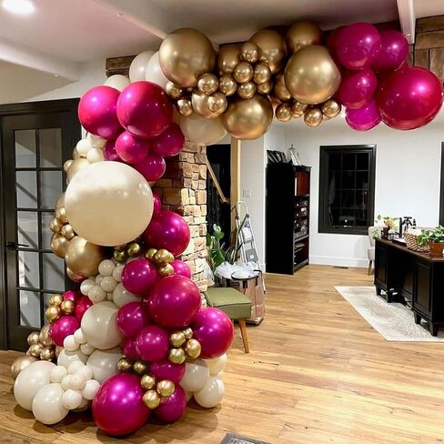 اوينييرو مجموعة قوس اكليل بالونات كروم بلون زهري فاقع وابيض رملي، 145 قطعة، بالونات ذهبية معدنية محشوة مزدوجة لحفلات استقبال المولود واعياد الميلاد والخطوبة والذكرى السنوية in Kuwait
