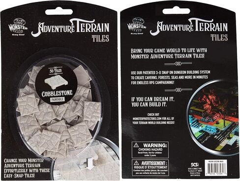Monster Adventure Terrain - حزمة توسيع البلاط ذات النمط المتموج 50 قطعة - مجموعة بلاط قابلة للطلاء مقاس 1 × 1 بوصة - سهلة التركيب تخلق تضاريس مذهلة على سطح الطاولة في دقائق in Kuwait