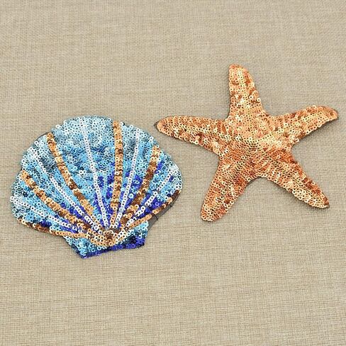 BetterUS Starfish Shell Applique with Sequins Patches Decoration DIY Sewing Embroideries in Kuwait