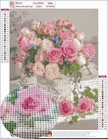 مجموعة طلاء الماس 5 دي بمثقاب كامل، مجموعة رسم من حجر الراين الماسي المستدير يمكنك تركيبه بنفسك، رسم بغرز متقاطعة، صور فنية لتزيين حائط المنزل (15.7 × 11.8 انش، وردي وابيض) in Kuwait