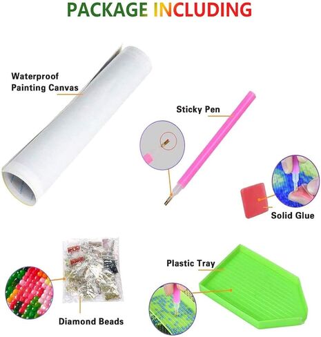 مجموعة طلاء الماس 5 دي بمثقاب كامل، مجموعة رسم من حجر الراين الماسي المستدير يمكنك تركيبه بنفسك، رسم بغرز متقاطعة، صور فنية لتزيين حائط المنزل (15.7 × 11.8 انش، وردي وابيض) in Kuwait