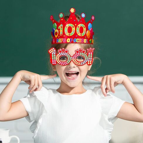 اليوم المائة من النظارات المدرسية والتيجان 72 قطعة من قبعات الحفلات التيجان الورقية 100 يوم من النظارات المدرسية للأطفال الطلاب أنشطة اليوم المائة السعيدة والهدايا الحرفية والاحتفالات في الفصل الدراسي in Saudi Arabia