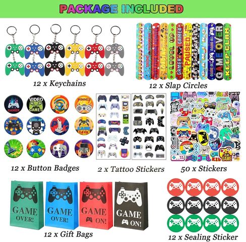 DOEA 100Pcs Video Game Birthday Party Favors for kids,Video Game Party Supplies Included Gift Bags,Stickers,Keychains,Slap Circle,Button Badges,Tattoo Stickers,Suitable For Gift Bag Filler in Kuwait