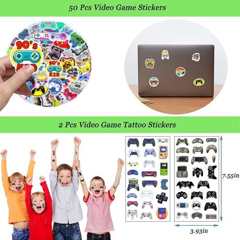 DOEA 100Pcs Video Game Birthday Party Favors for kids,Video Game Party Supplies Included Gift Bags,Stickers,Keychains,Slap Circle,Button Badges,Tattoo Stickers,Suitable For Gift Bag Filler in Kuwait