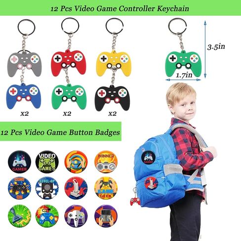 DOEA 100Pcs Video Game Birthday Party Favors for kids,Video Game Party Supplies Included Gift Bags,Stickers,Keychains,Slap Circle,Button Badges,Tattoo Stickers,Suitable For Gift Bag Filler in Kuwait