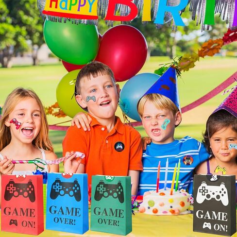 DOEA 100Pcs Video Game Birthday Party Favors for kids,Video Game Party Supplies Included Gift Bags,Stickers,Keychains,Slap Circle,Button Badges,Tattoo Stickers,Suitable For Gift Bag Filler in Kuwait