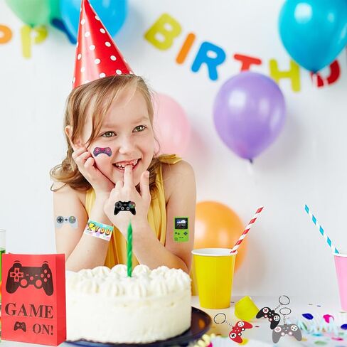 DOEA 100Pcs Video Game Birthday Party Favors for kids,Video Game Party Supplies Included Gift Bags,Stickers,Keychains,Slap Circle,Button Badges,Tattoo Stickers,Suitable For Gift Bag Filler in Kuwait