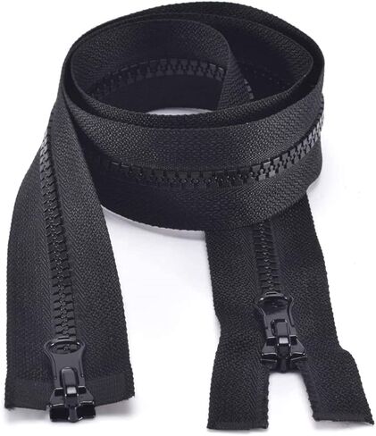 5PCS #5 24 Inch Two Way Separating Large Plastic Zippers Black Tape with Double Pull Tab Slider Heavy Duty Zippers for Sewing, Jacket, Sleeping Bag, Boat, Trampoline, Dog Bed,Tent 60cm (24" 5pcs) in Kuwait