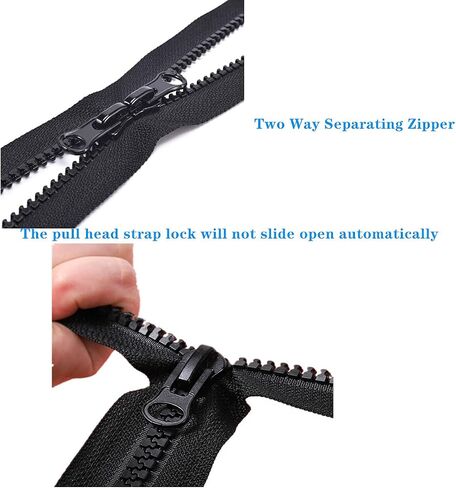 5PCS #5 24 Inch Two Way Separating Large Plastic Zippers Black Tape with Double Pull Tab Slider Heavy Duty Zippers for Sewing, Jacket, Sleeping Bag, Boat, Trampoline, Dog Bed,Tent 60cm (24" 5pcs) in Kuwait
