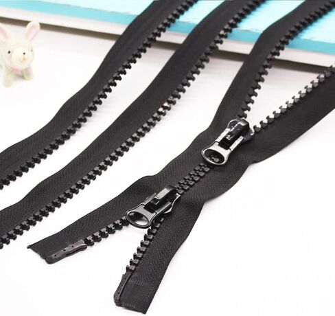5PCS #5 24 Inch Two Way Separating Large Plastic Zippers Black Tape with Double Pull Tab Slider Heavy Duty Zippers for Sewing, Jacket, Sleeping Bag, Boat, Trampoline, Dog Bed,Tent 60cm (24" 5pcs) in Kuwait