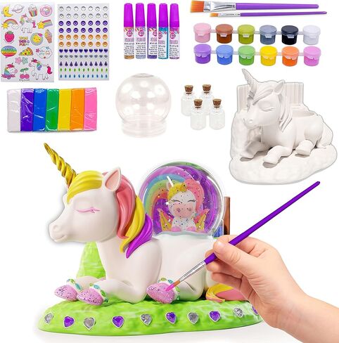 مجموعة طلاء يونيكورن الخاصة بك - كرة ثلج من السيراميك مع لوحة فنية للحرف اليدوية هدية يونيكورن للبنات والمراهقات، مجموعة انشطة صنع جرعات الطلاء بنفسك للاطفال لتزيين غرفة الاطفال بعمر 6 سنوات فما فوق in Kuwait