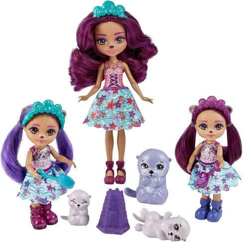 Enchantimals Family Toy Set, Ottavia Otter Doll (6-in) with Little Sibling Dolls (4-in) and 3 Otter Animal Figures, Great Gift for Kids Ages 3 and Up in Kuwait