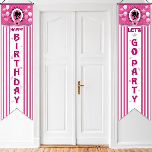 Tatuo Princess Birthday Party Decorations Let's Go Party Banner Pink Girl Flag Backdrop Porch Sign for Girls Birthday Baby Shower Party Mardi Gras Hanging Decoration in Saudi Arabia