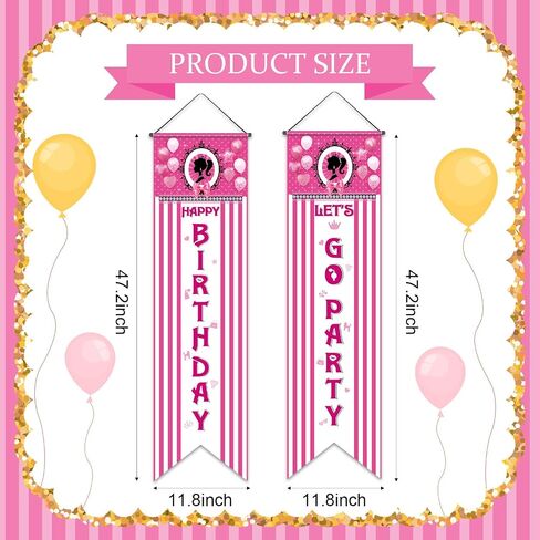 Tatuo Princess Birthday Party Decorations Let's Go Party Banner Pink Girl Flag Backdrop Porch Sign for Girls Birthday Baby Shower Party Mardi Gras Hanging Decoration in Saudi Arabia