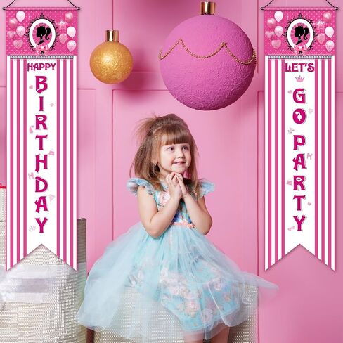 Tatuo Princess Birthday Party Decorations Let's Go Party Banner Pink Girl Flag Backdrop Porch Sign for Girls Birthday Baby Shower Party Mardi Gras Hanging Decoration in Saudi Arabia