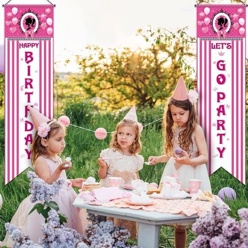 Tatuo Princess Birthday Party Decorations Let's Go Party Banner Pink Girl Flag Backdrop Porch Sign for Girls Birthday Baby Shower Party Mardi Gras Hanging Decoration in Saudi Arabia