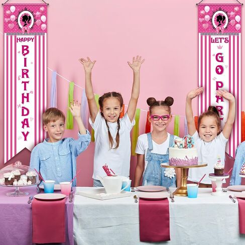 Tatuo Princess Birthday Party Decorations Let's Go Party Banner Pink Girl Flag Backdrop Porch Sign for Girls Birthday Baby Shower Party Mardi Gras Hanging Decoration in Saudi Arabia