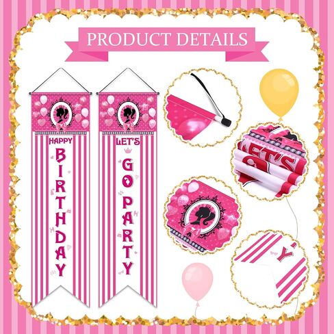 Tatuo Princess Birthday Party Decorations Let's Go Party Banner Pink Girl Flag Backdrop Porch Sign for Girls Birthday Baby Shower Party Mardi Gras Hanging Decoration in Saudi Arabia