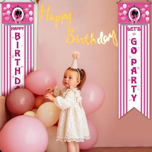 Tatuo Princess Birthday Party Decorations Let's Go Party Banner Pink Girl Flag Backdrop Porch Sign for Girls Birthday Baby Shower Party Mardi Gras Hanging Decoration in Saudi Arabia