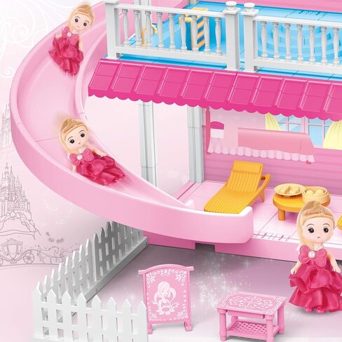 لعبة بيت الدمية نيراجرون، بيت لعب مكون من 3 طوابق 9 مع مصعد، سيارة، ضوء، كرسي متأرجح، دمية، أثاث وإكسسوارات، هدية لعبة التظاهر لبيت الدمى للأطفال والبنات الصغار in Kuwait