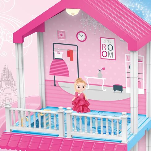 لعبة بيت الدمية نيراجرون، بيت لعب مكون من 3 طوابق 9 مع مصعد، سيارة، ضوء، كرسي متأرجح، دمية، أثاث وإكسسوارات، هدية لعبة التظاهر لبيت الدمى للأطفال والبنات الصغار in Kuwait