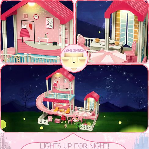 لعبة بيت الدمية نيراجرون، بيت لعب مكون من 3 طوابق 9 مع مصعد، سيارة، ضوء، كرسي متأرجح، دمية، أثاث وإكسسوارات، هدية لعبة التظاهر لبيت الدمى للأطفال والبنات الصغار in Kuwait