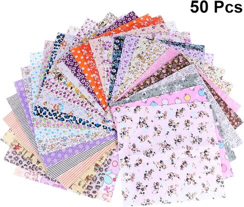 بيسبورتابل 50 قطعة من الواح قماش اللباد القطنية المطبوعة على شكل مربعات للخياطة مسبقة القطع للخياطة اليدوية والحرف اليدوية المرقعة ديكور المزرعة 20 سم in Kuwait