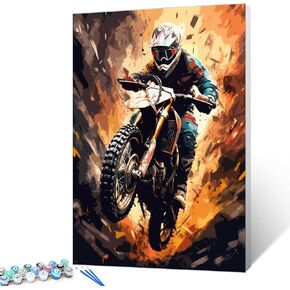 Motorbike Racing Painting Graffiti Motor Bike /Car Paint by Number Kits 16 x 20 inch Canvas DIY Motorcyclist Offroad Oil Painting for Kids Adults Beginner with Brushes and Acrylic Art(Frameless) in Saudi Arabia