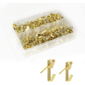 Picture Hanging Kit ， 10-100lbs Heavy Duty Picture Hangers ，140pcs Golden Picture Hanging Hooks，Picture Hooks Hardware for Picture Frame, Painting，Portraits , Mirror