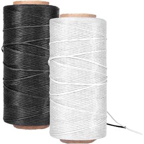 Waxed Thread, Wax String, Coated Cord Heavy Duty Polyester 284Yard 1mm 150D for Bracelets, Leather Craft Stitching Sewing, Book Binding, DIY Handcraft (Black+Beige)